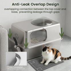 Ptlom Side Entry Stainless Steel Litter Box Extra Large Metal Pan Cat Litter Box with Lid, 23.8 x 15.9 x 15.1-in slide 2 of 8