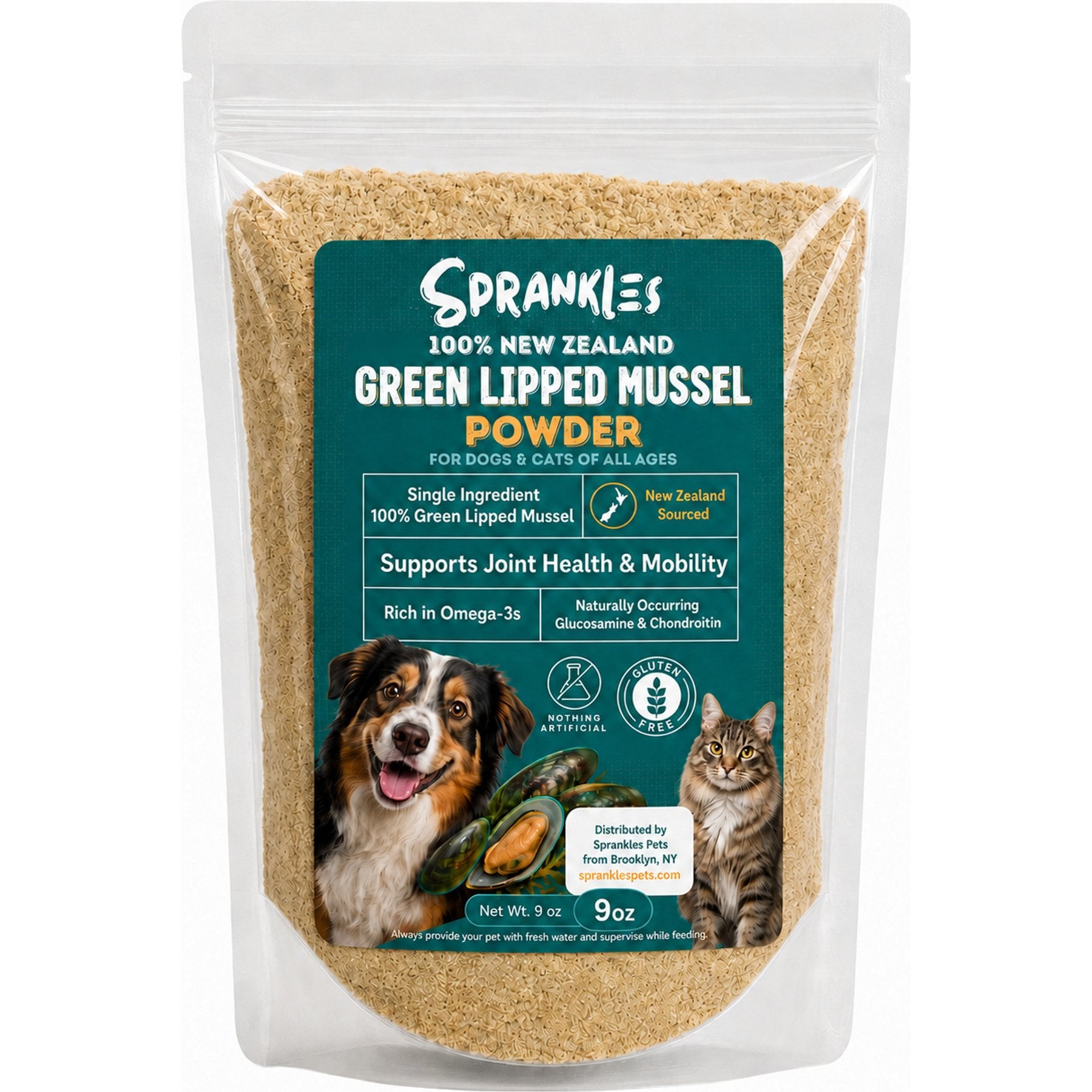 Sprankles Green Lipped Mussle Powder Hip & Joint Support Supplement for Dogs & Cats, 9-oz