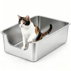 Ptlom Front Entry Stainless Steel Pan Cat Litter Box, 23.4 x 15.5 x 7.8-in