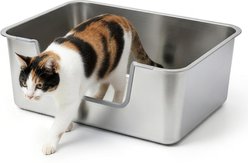 Ptlom Side Entry Stainless Steel Pan Cat Litter Box, 23.4 x 15.5 x 7.8-in