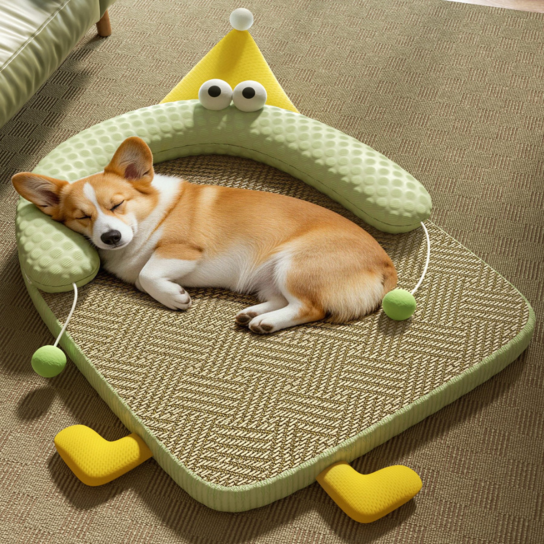 LAIRIES Square Design Cooling Mat Dog & Cat Bed, Green, Medium
