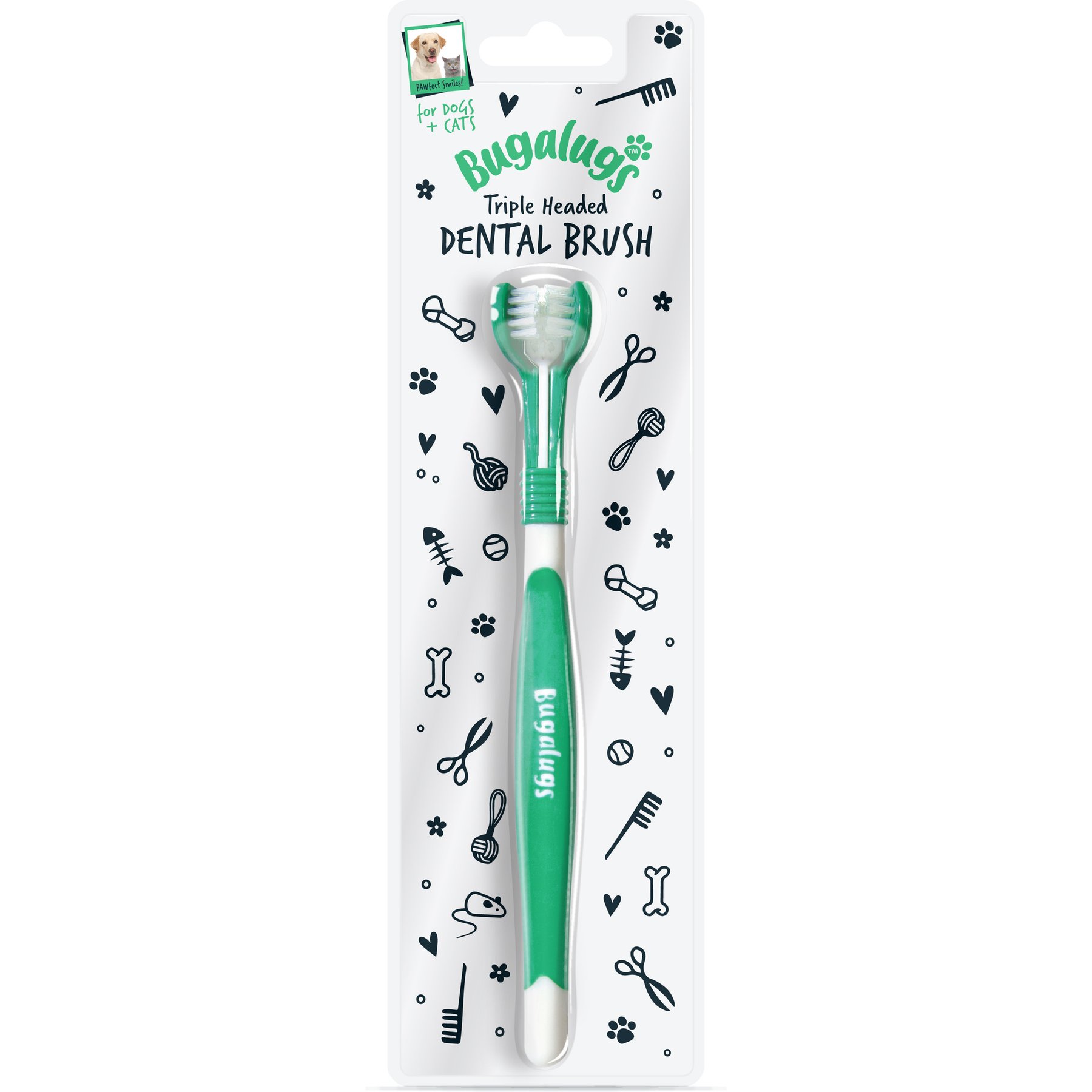 Bugalugs Pet Care Triple Headed Dog Toothbrush