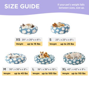 Lesure Calming Cute Modern Plush Jacquard Shaggy Orthopedic Anti-Slip Donut Dog & Cat Bed with Removable Cover, Blue, Medium