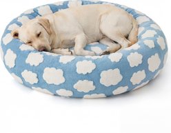 Lesure Calming Cute Modern Plush Jacquard Shaggy Orthopedic Anti-Slip Donut Dog & Cat Bed with Removable Cover, X-Large, Blue