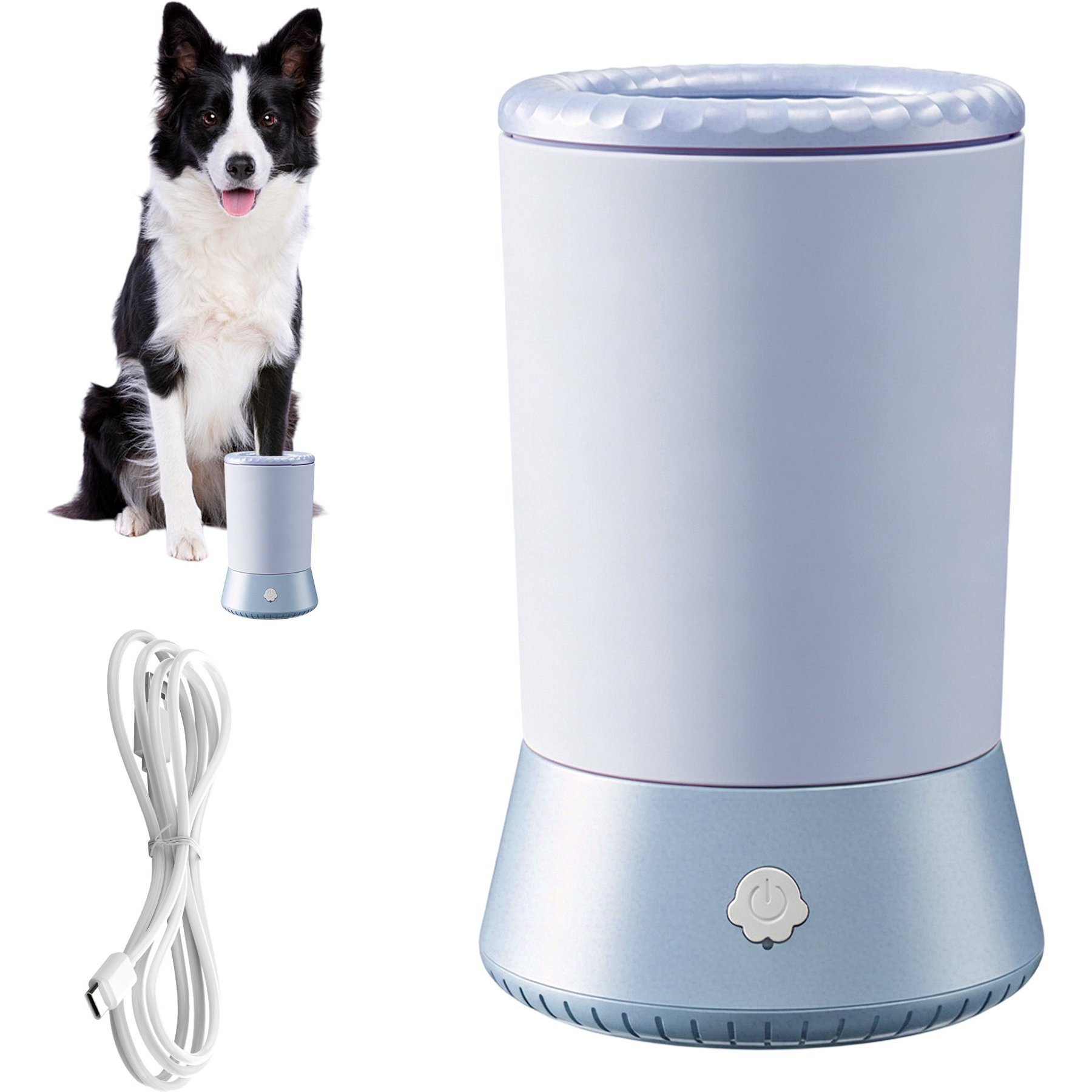 Twinsing Portable USB Rechargeable 2-Speed Detachable Soft Silicone Brush Dog & Cat Paw Washer Cup, Blue