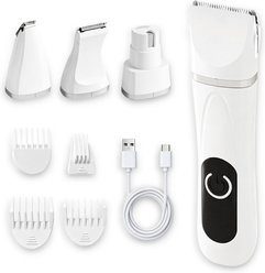 Twinsing 4-in-1 Cordless Quiet Hair Clipper Dog & Cat Grooming Kit with Nail Grinder & Rechargeable Paw Trimmer, White
