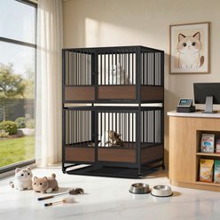 Wisfor Stackable Metal Furniture Style Double Layer Dog Crate, Black & Dark Walnut slide 2 of 9