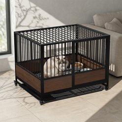 Wisfor Stackable Metal Furniture Style Single Layer Dog Crate, Black & Dark Walnut