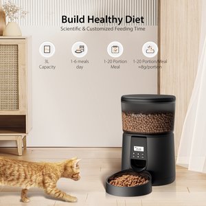 IMIPAW Dual Power Supply Small Dog & Cat Feeder, Black, 13-cup