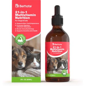 BeMate 21-in-1 Multivitamin Comprehensive Support for Skin, Energy & Vitality with Herbal Blend Liquid Supplement for Dogs & Cat, 60-mL