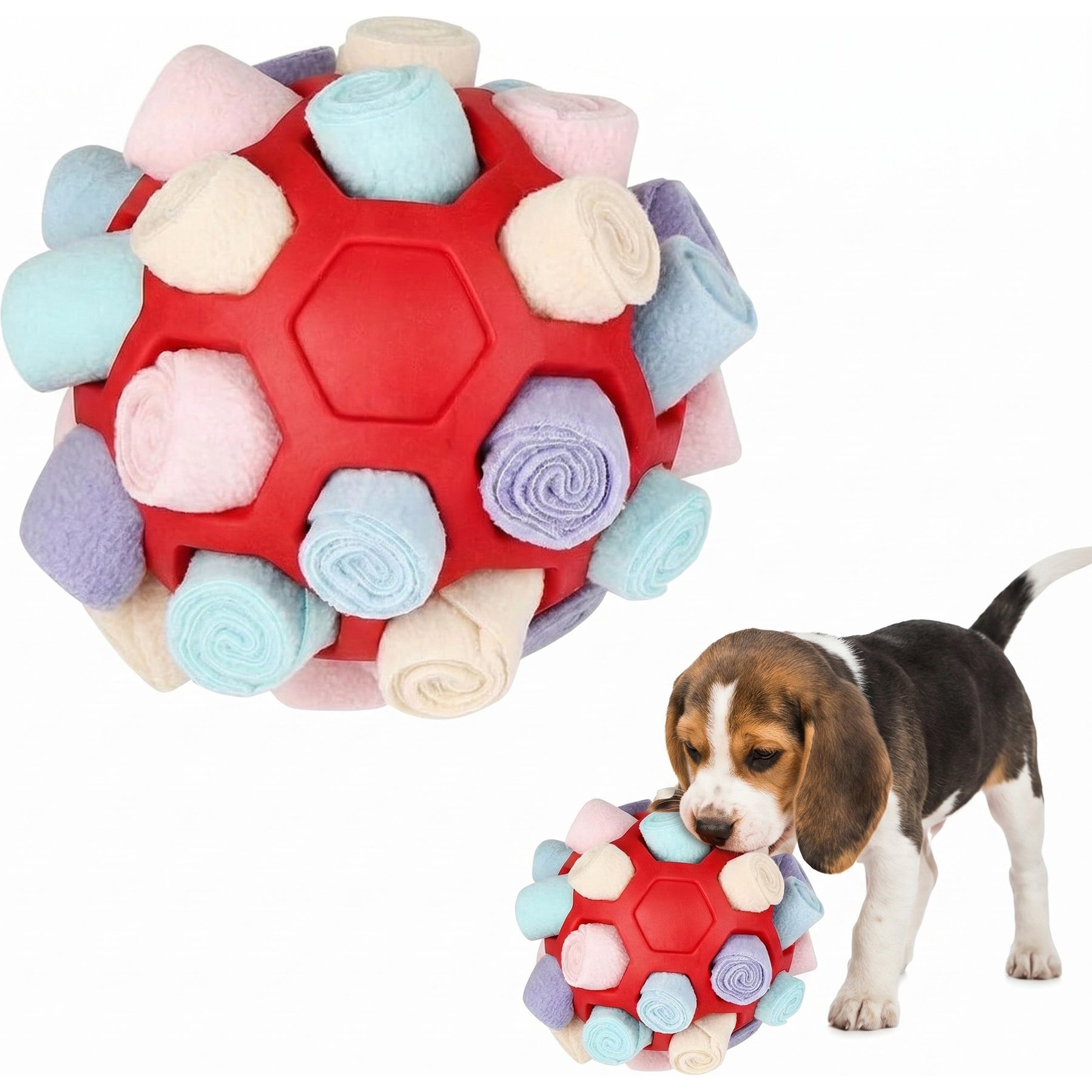 Kseroo Bite Resistant Snuffle Ball Dog Toy, Rainbow Red