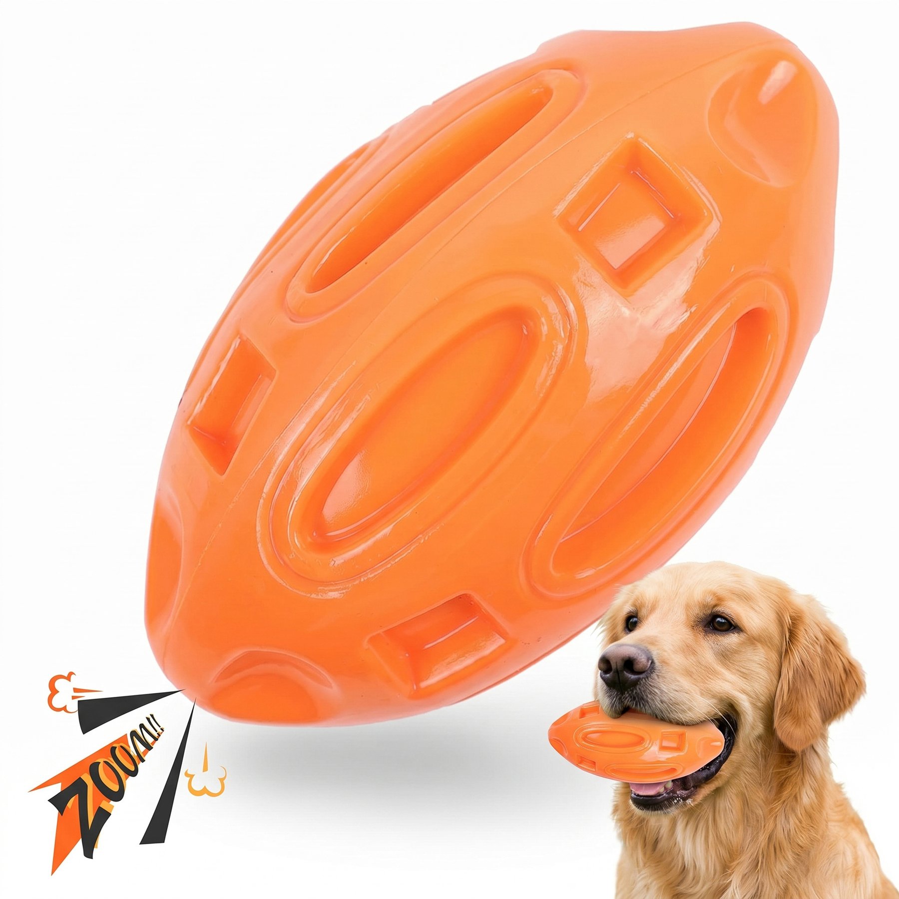 Kseroo Squeaky Rubber Chew Dog Toy, Orange