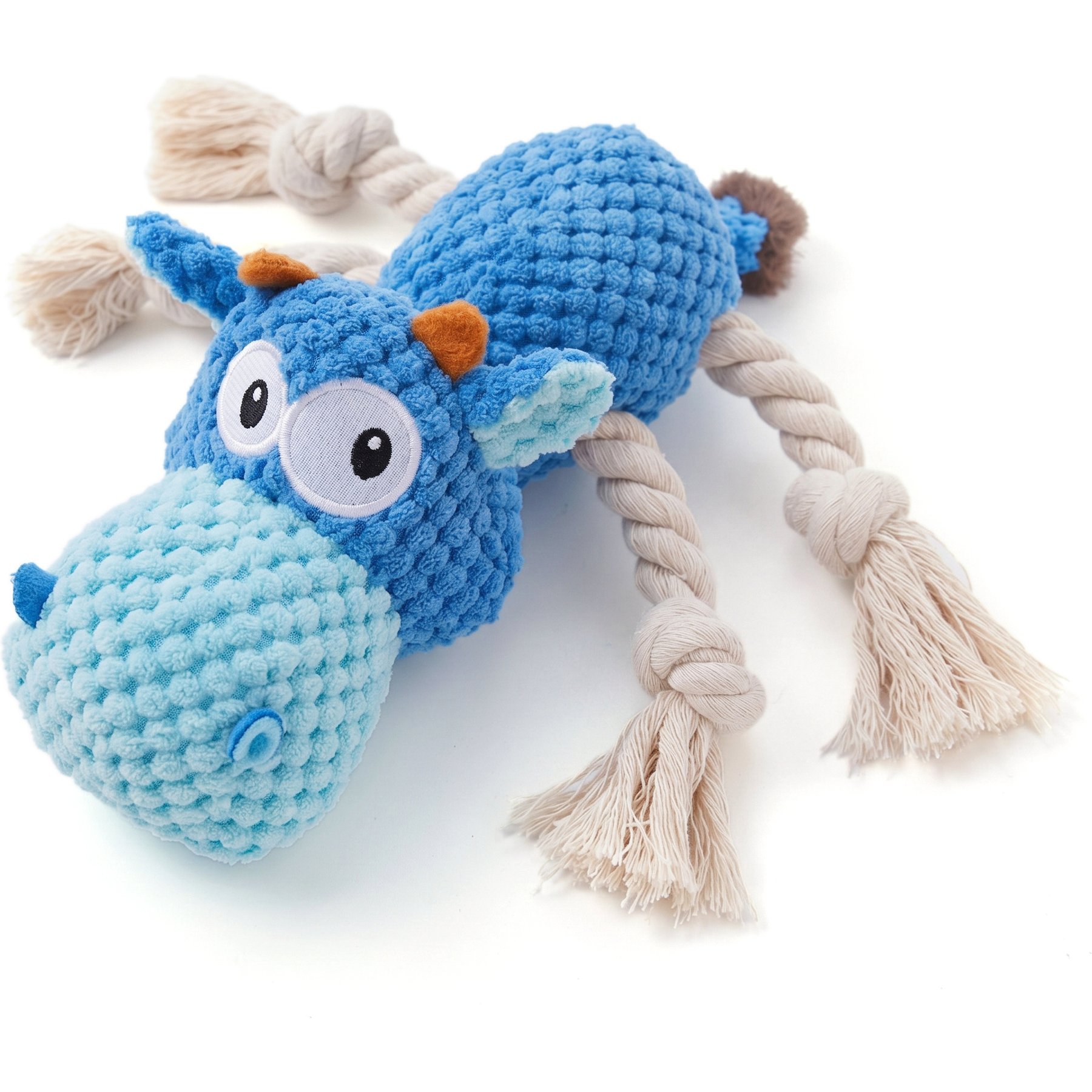 Kseroo Hippo Cotton Crinkle Paper Stuffed Durable Squeaky Dog Toy, Blue