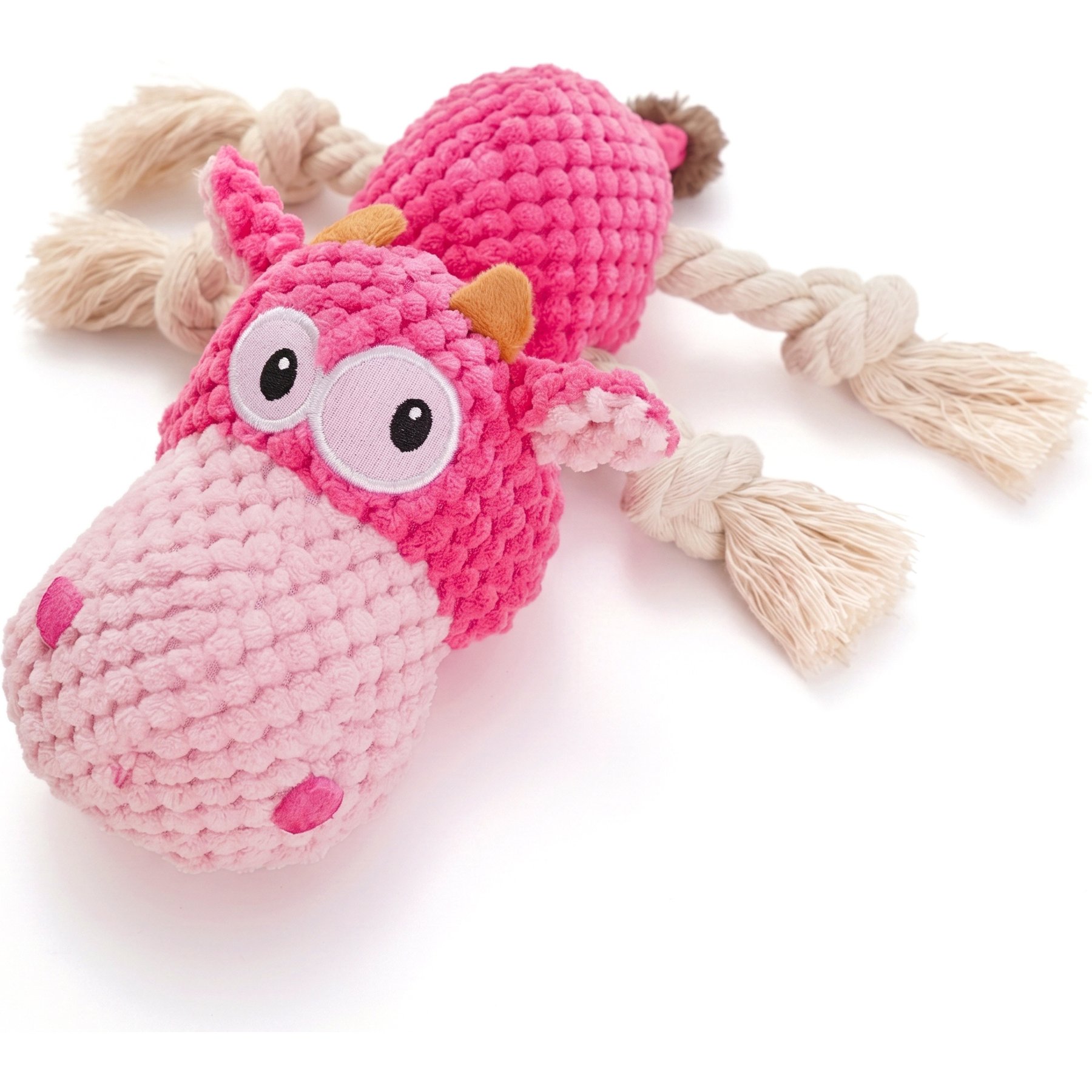 Kseroo Hippo Cotton Crinkle Paper Stuffed Durable Squeaky Dog Toy, Pink