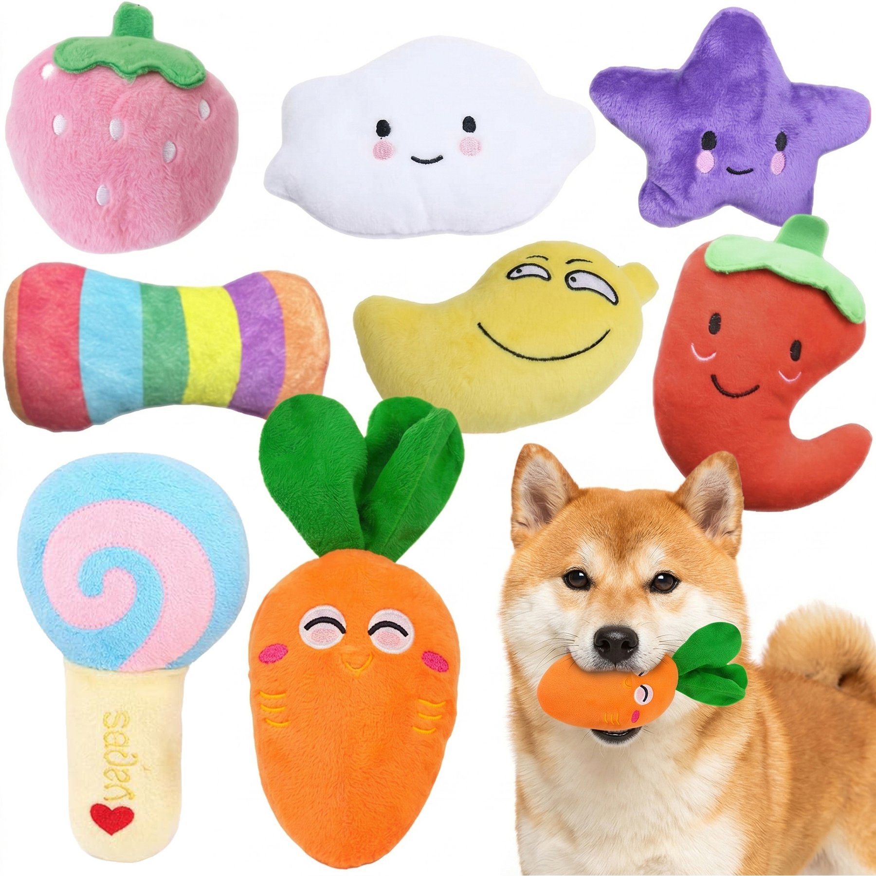 Kseroo Squeaky Plush Chew Dog Toy, 8 count