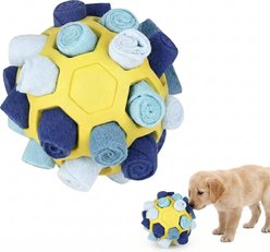 Kseroo Bite Resistant Snuffle Ball Dog Toy, Blue & Yellow