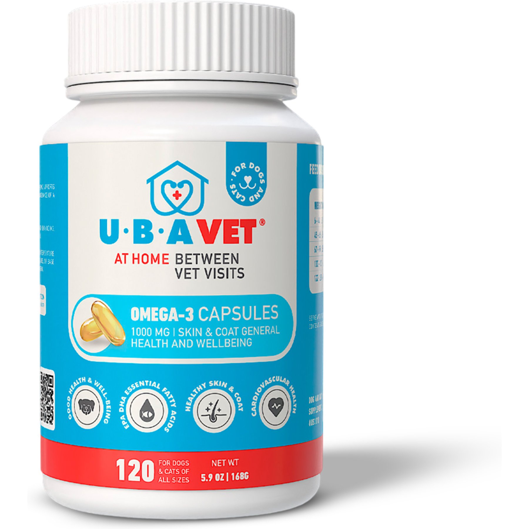 UBAVET Omega-3 1000-mg Capsules Skin & Coat Supplement for Dogs & Cats, 120 count