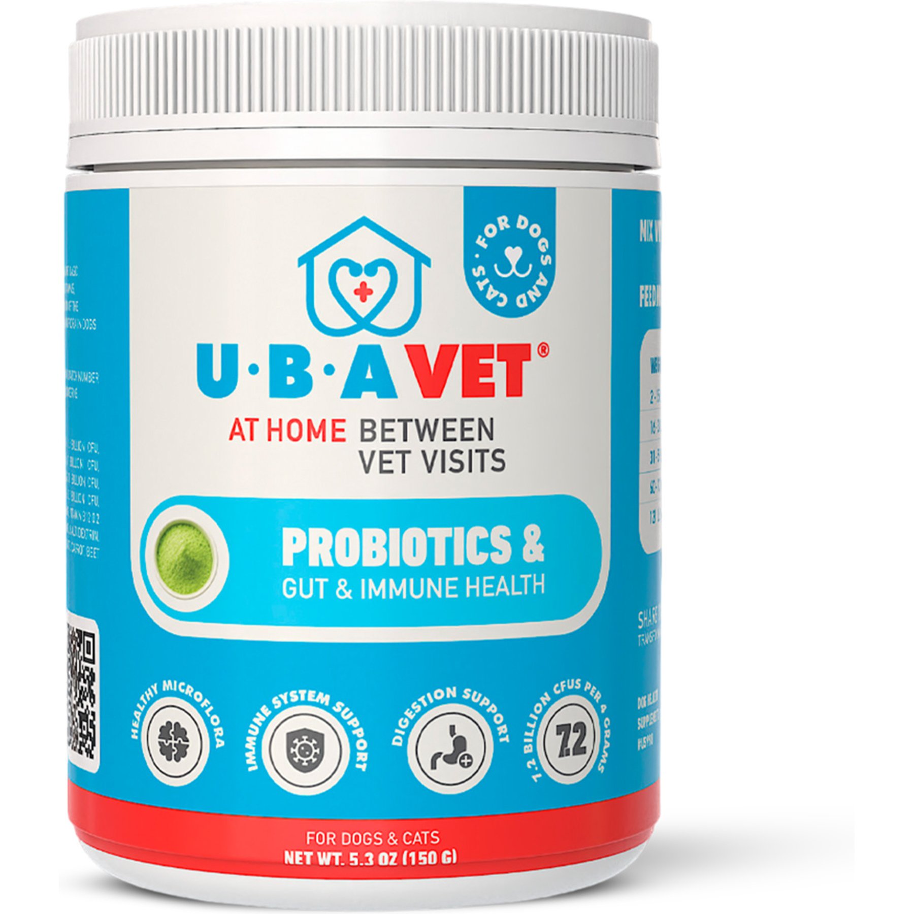 UBAVET Probiotic Powder Digestive Aid Supplement for Dogs & Cats, 5.3-oz jar