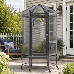 RYPetmia Hexagonal Steel Aviary Perch Removable Tray Bird Cage with Stand & Caster, Gray