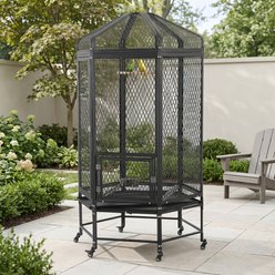 RYPetmia Hexagonal Steel Aviary Perch Removable Tray Bird Cage with Stand & Caster, Black