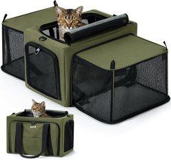 Pecute Dual-Sided Expandable Dog & Cat Carrier, Dark Green