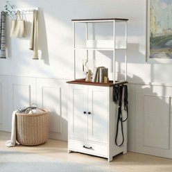 Yafylly Cat Feeding Station with Storage & Bowls, White