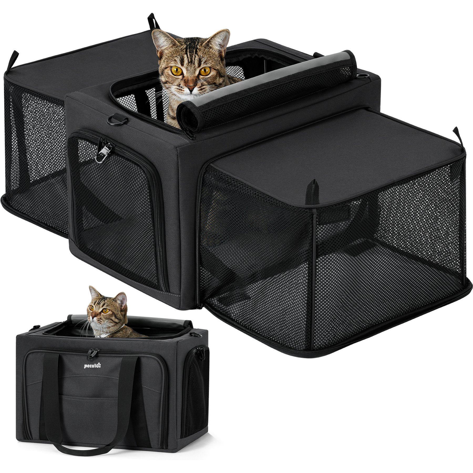 Pecute 200% Expandable Front Carry-Handle Dog & Cat Carrier, 17 x 10.8 x 10.8-in, Dark Gray
