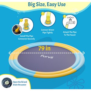 Furvii Non-Slip Family Splash Pad Thick BPA-Free Sprinkler Mat Dog Toy, Giant, 78-in