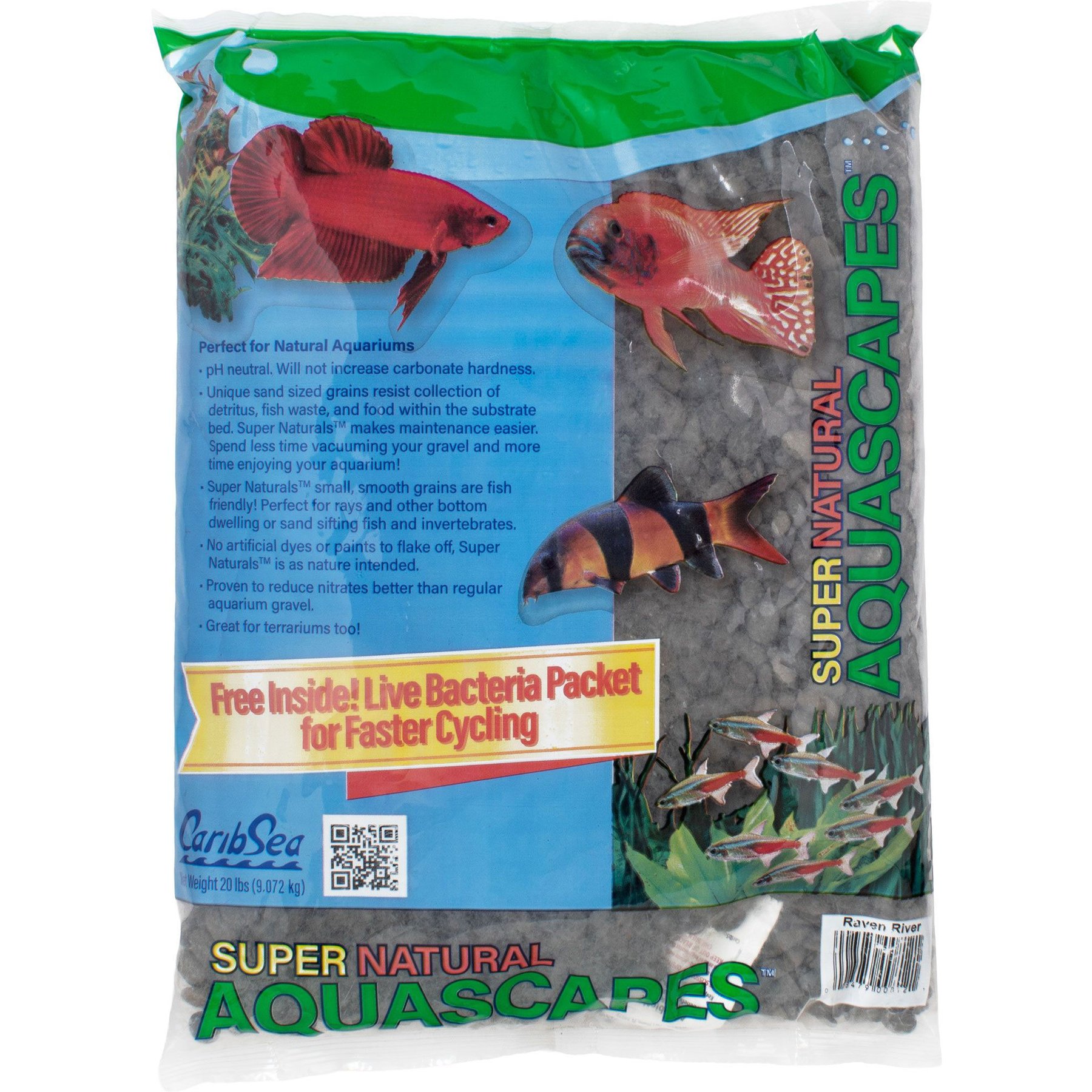 CaribSea Super Natural Aquascapes Raven River Pebble, Black/Natural, 20-lb bag