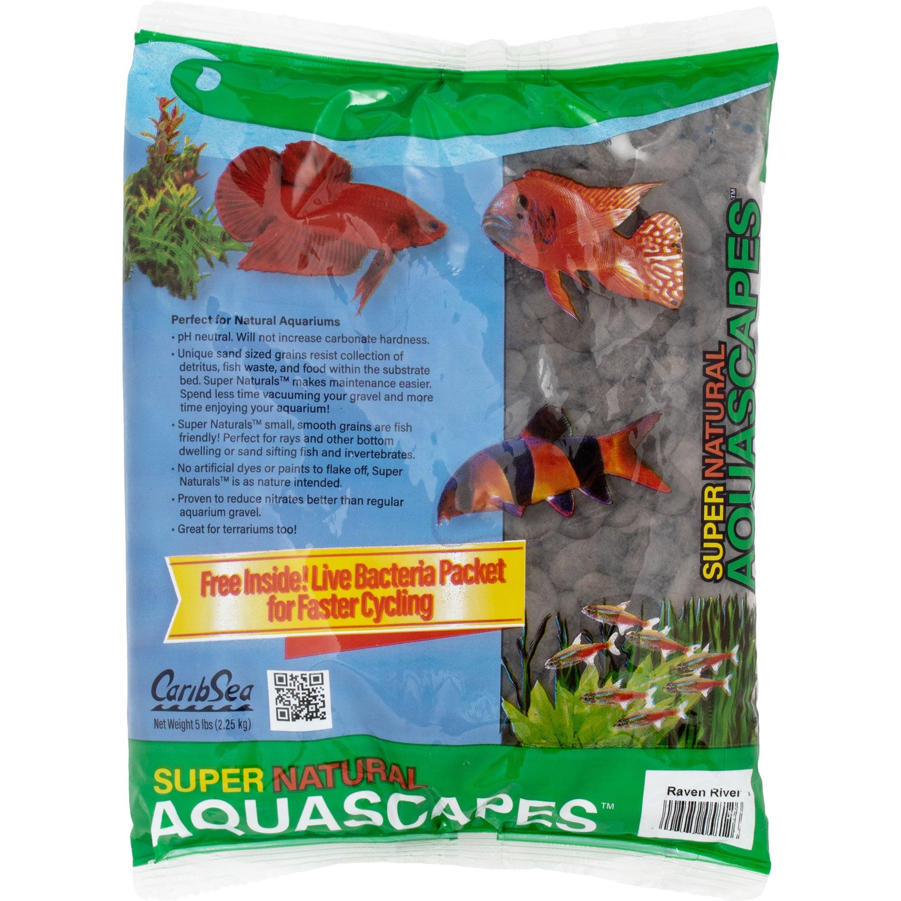CaribSea Super Natural Aquascapes Raven River Pebble, Black/Natural, 5-lb bag