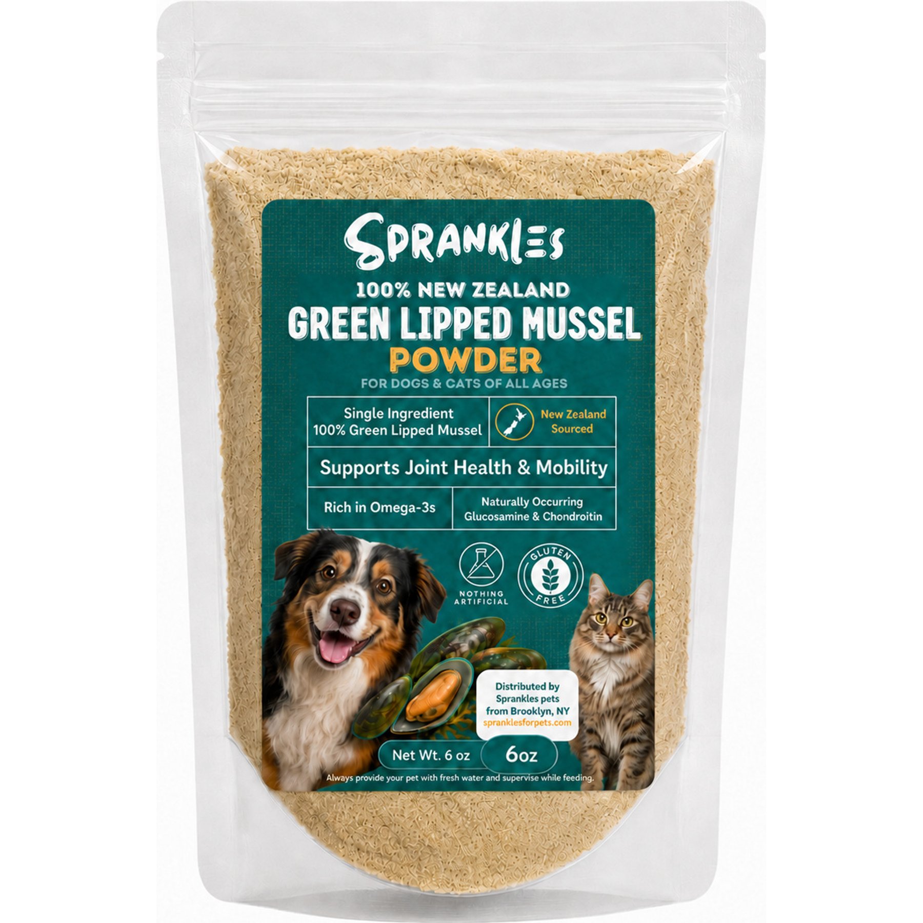 Sprankles Green Lipped Mussle Powder Hip & Joint Support Supplement for Dogs & Cats, 6-oz