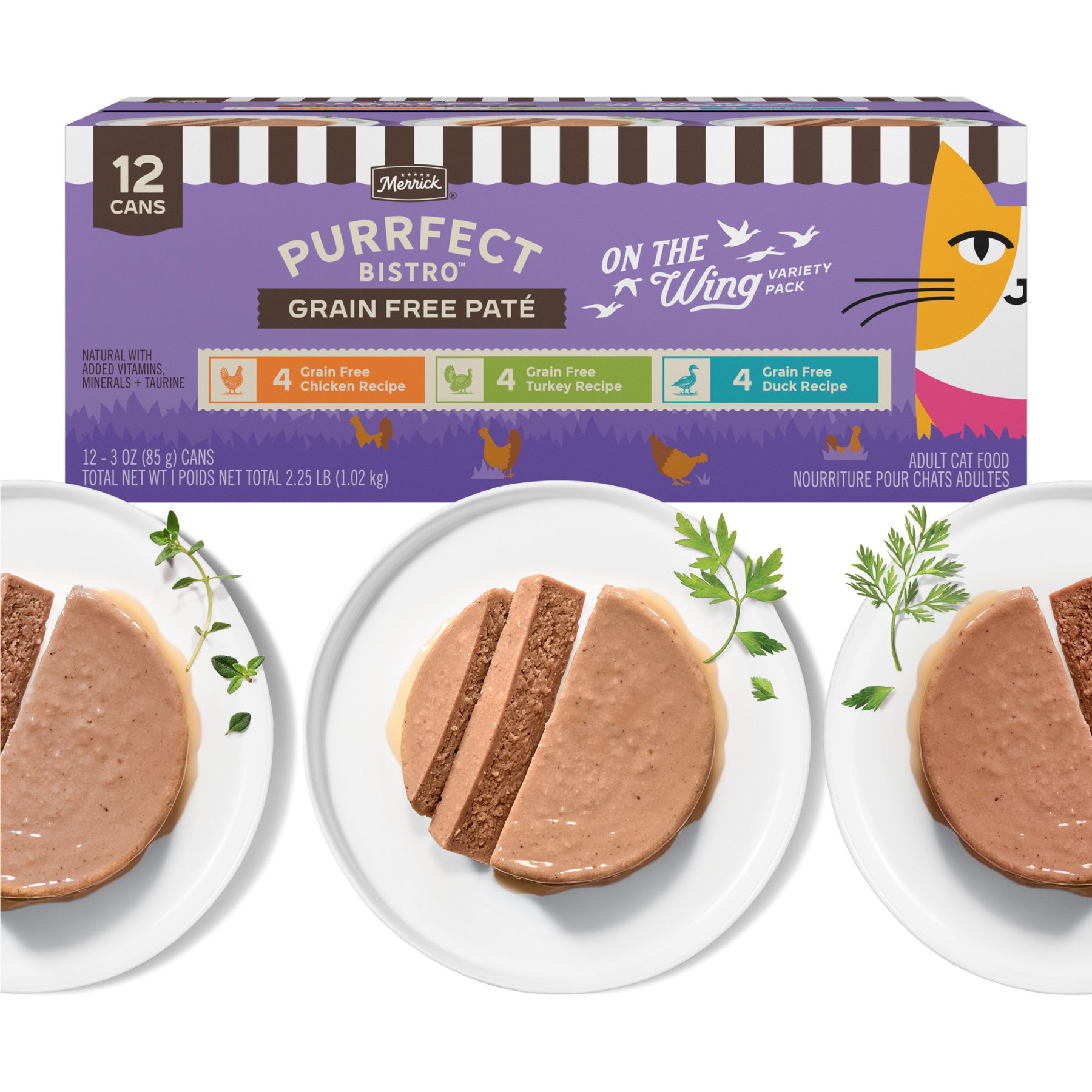 Merrick Purrfect Bistro Field & Flock Variety Pack Grain-Free Pate Wet Cat Food, 3-oz can, case of 24