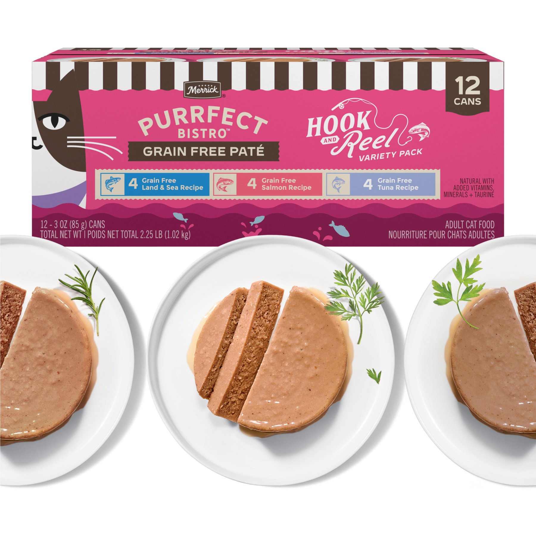 Merrick Purrfect Bistro Grain-Free Salmon Recipe Adult Pate Wet Cat Food, 3-oz can, case of 24