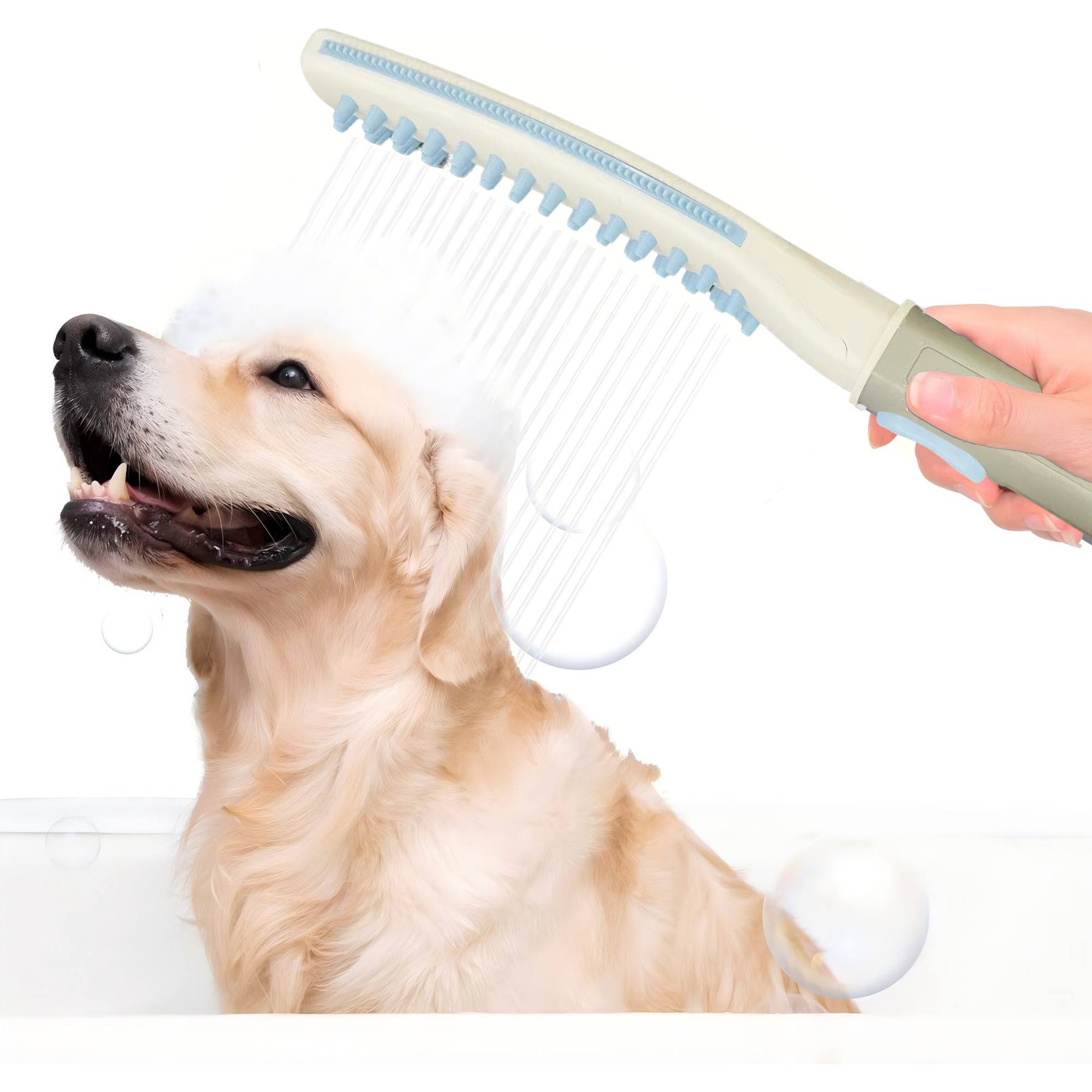 Petajoy 3 Mode Shower Attachment Handheld High Pressure Sprayer with On/Off Switch & 8-ft Flex Hose Dog Grooming Accessory, Blue/White
