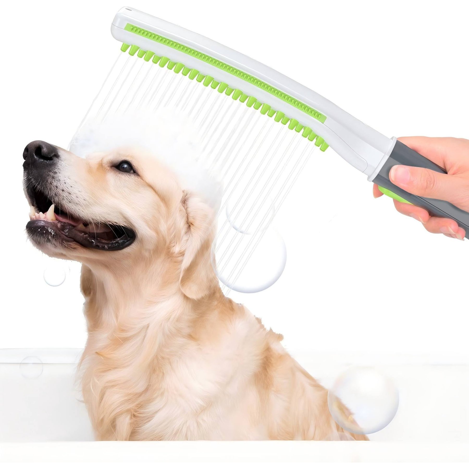 Petajoy 3 Mode Shower Attachment Handheld High Pressure Sprayer with On/Off Switch & 8-ft Flex Hose Dog Grooming Accessory, Green/White