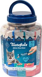 Blue Buffalo Tastefuls Mini Purees Natural Single Serving Tubes Variety Pack No Corn Wheat Soy Chicken, Tuna, & Salmon Lickable Cat Treats, 72 count