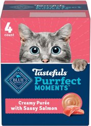 Blue Buffalo Tastefuls Purrfect Moments Creamy Purée Snack No Corn Wheat Soy Sassy Salmon Lickable Cat Treats, 1.2-oz cup, 4 count