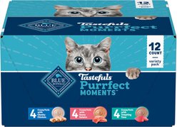 Blue Buffalo Tastefuls Purrfect Moments Creamy Purée Snack Variety Pack No Corn Wheat Soy Chicken, Tuna & Salmon Lickable Cat Treats, 1.2-oz cup, 12 count