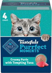 Blue Buffalo Tastefuls Purrfect Moments Creamy Purée Snack No Corn Wheat Soy Tempting Tuna Lickable Cat Treats, 1.2-oz cup, 4 count
