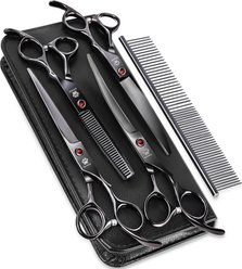 GLADOG Professional 6-in-1 Dog & Cat Grooming Scissors Kit with Rounded Tips, Black, 7-in, 5 count