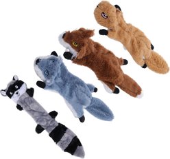 Newget Interactive Stuffed Chew Squeaky Plush Squirrel Dog Toy, 4 count
