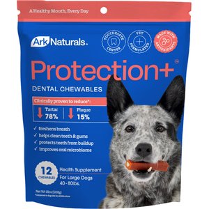 Ark Naturals Protection+ Brushless Toothpaste Large Dental Dog Treats, 12 count