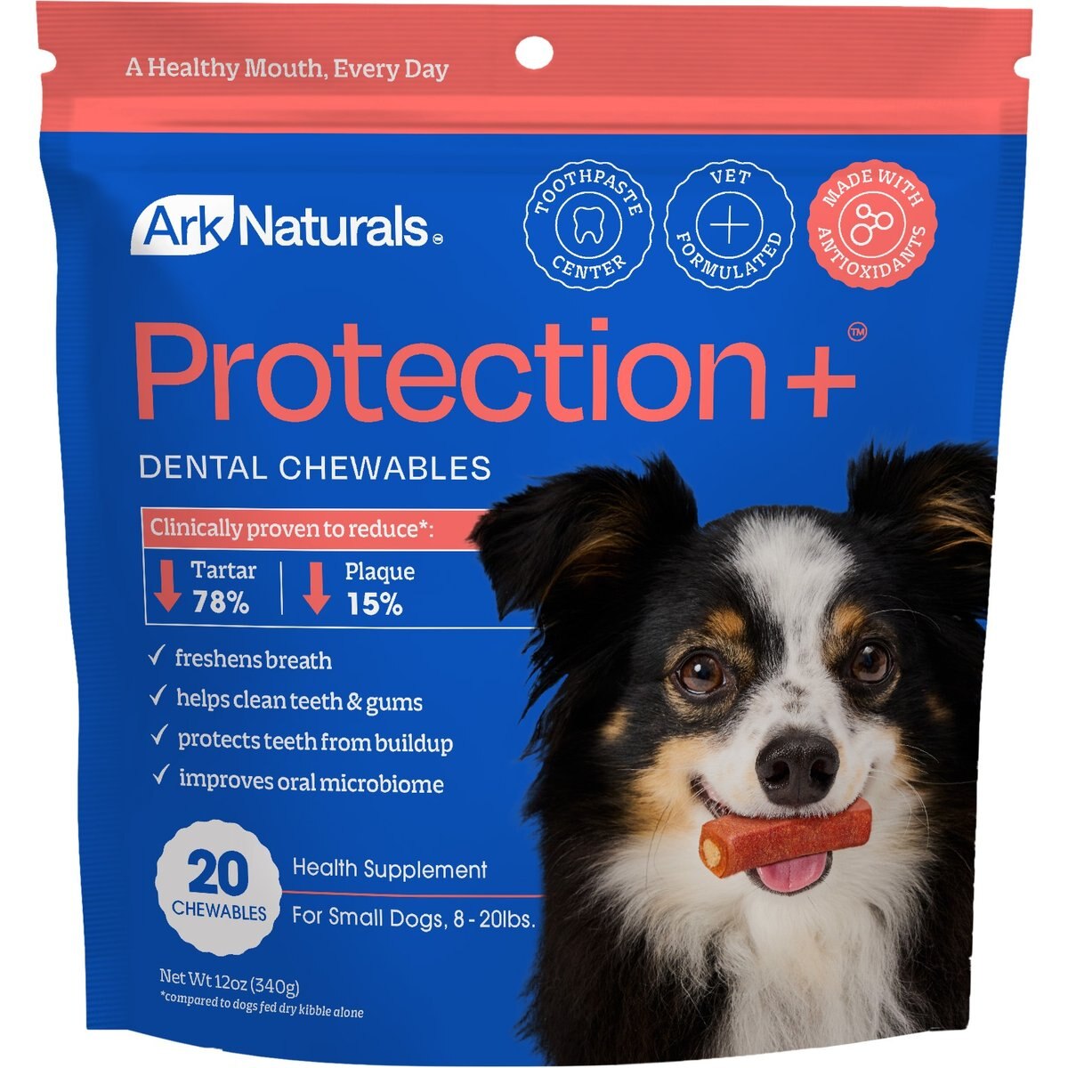 Ark Naturals Brushless Toothpaste Protection+ Small Dental Dog Treats, 12-oz bag, 20 count