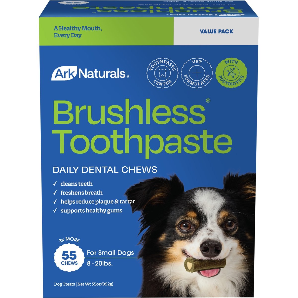 Ark Naturals Brushless Toothpaste Small Dental Dog Treats, 35-oz box, 55 count