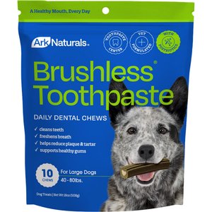 Ark Naturals Brushless Toothpaste Large Dental Dog Treats, 10 count