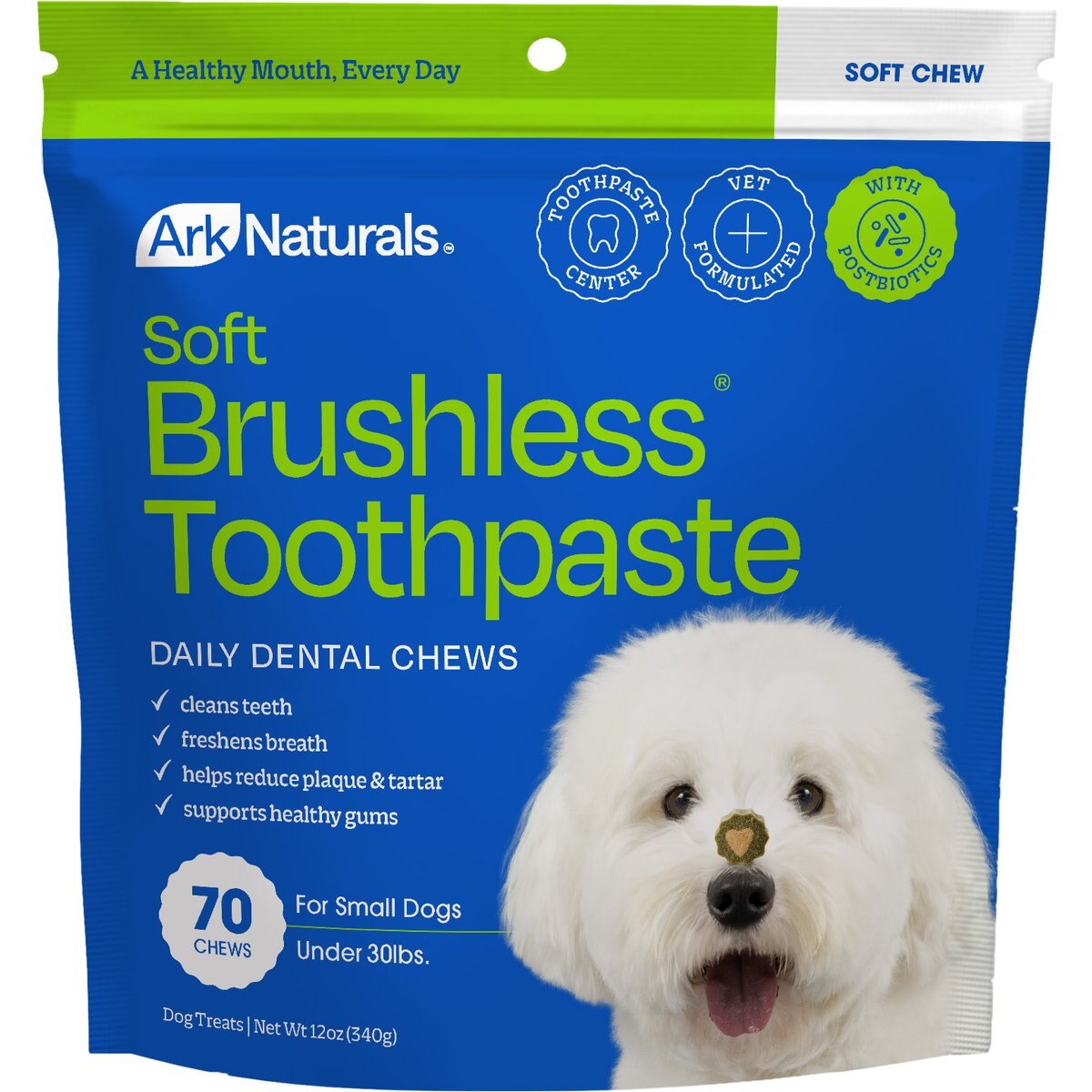 Ark Naturals Soft Brushless Toothpaste Small Dental Dog Treats, 12-oz bag, 70 count