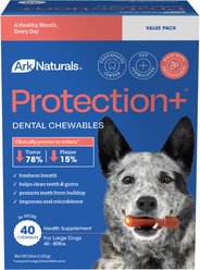 Ark Naturals Protection+ Brushless Toothpaste Large Dental Dog Treats, 40 count