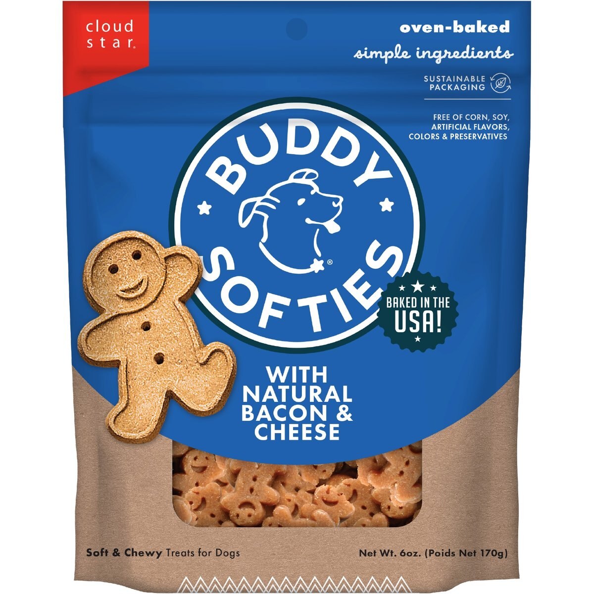 Cloud Star Soft & Chewy Buddy Biscuits Bacon & Cheese Dog Treats, 6-oz