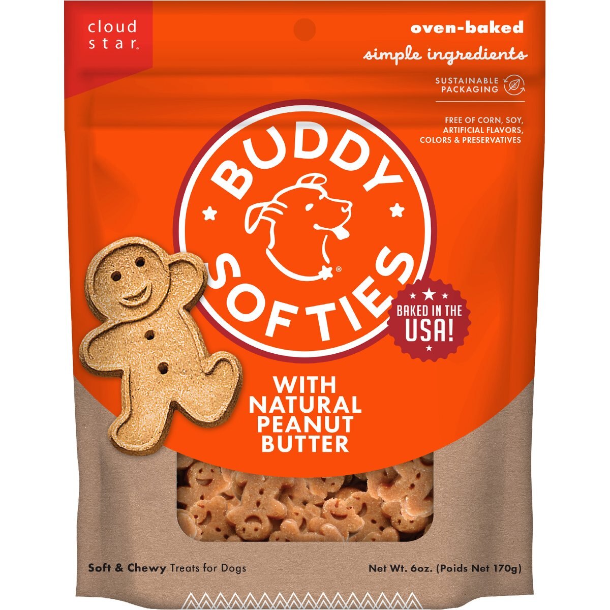 Cloud Star Soft & Chewy Buddy Biscuits Peanut Butter Dog Treats, 6-oz
