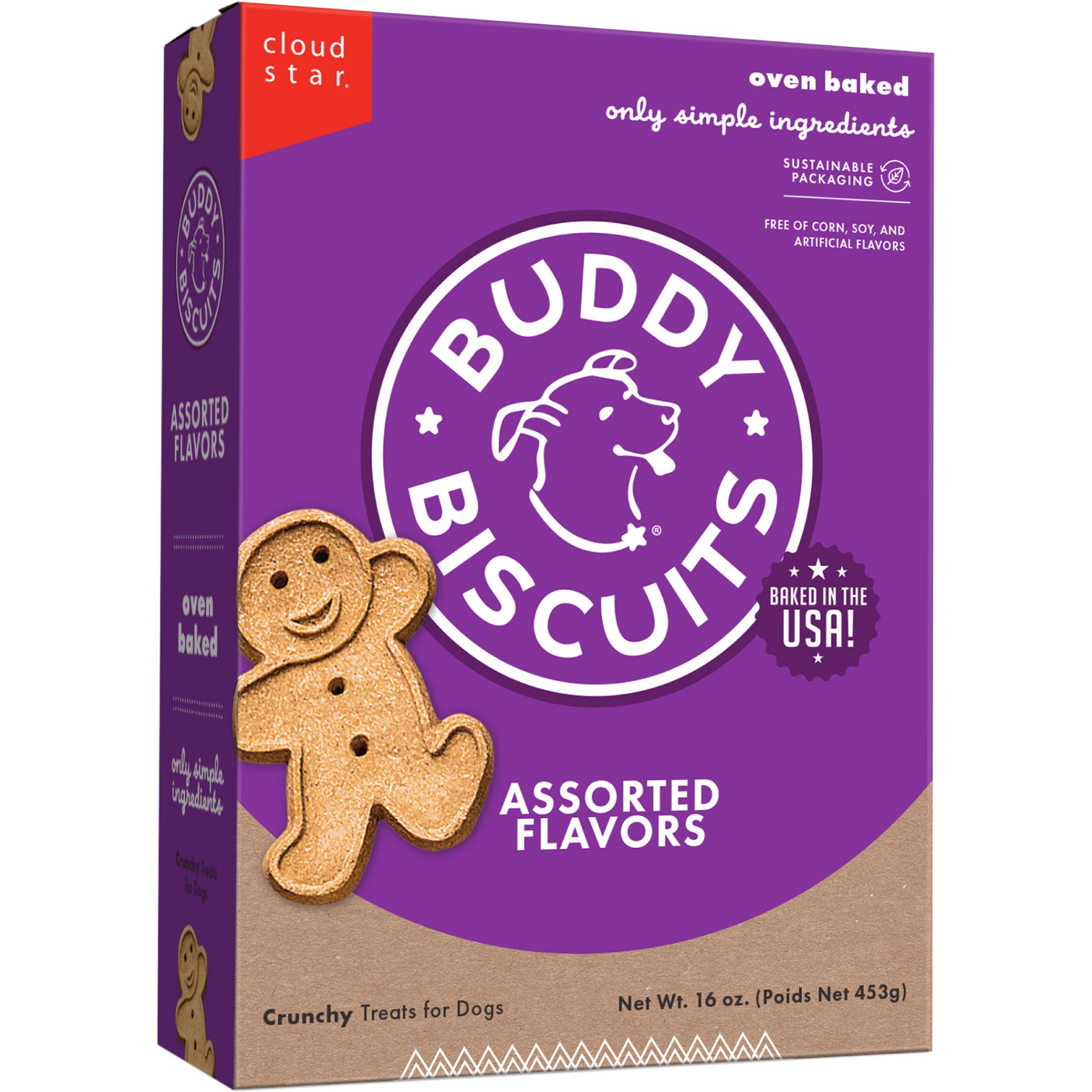 Buddy Biscuits Assorted Flavors with Roasted Chicken, Grilled Beef, Sharp Cheddar Dog Treats, 16-oz box